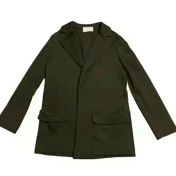 Dusan Wool Open Front Blazer Cardigan Size Medium Black Capsule Classic Italy - Picture 1 of 4